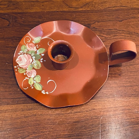 VTG 1960-70s Joyce Stephens Rust Tole Painted Metal Chamber Stick Candle Holders - Picture 2 of 8